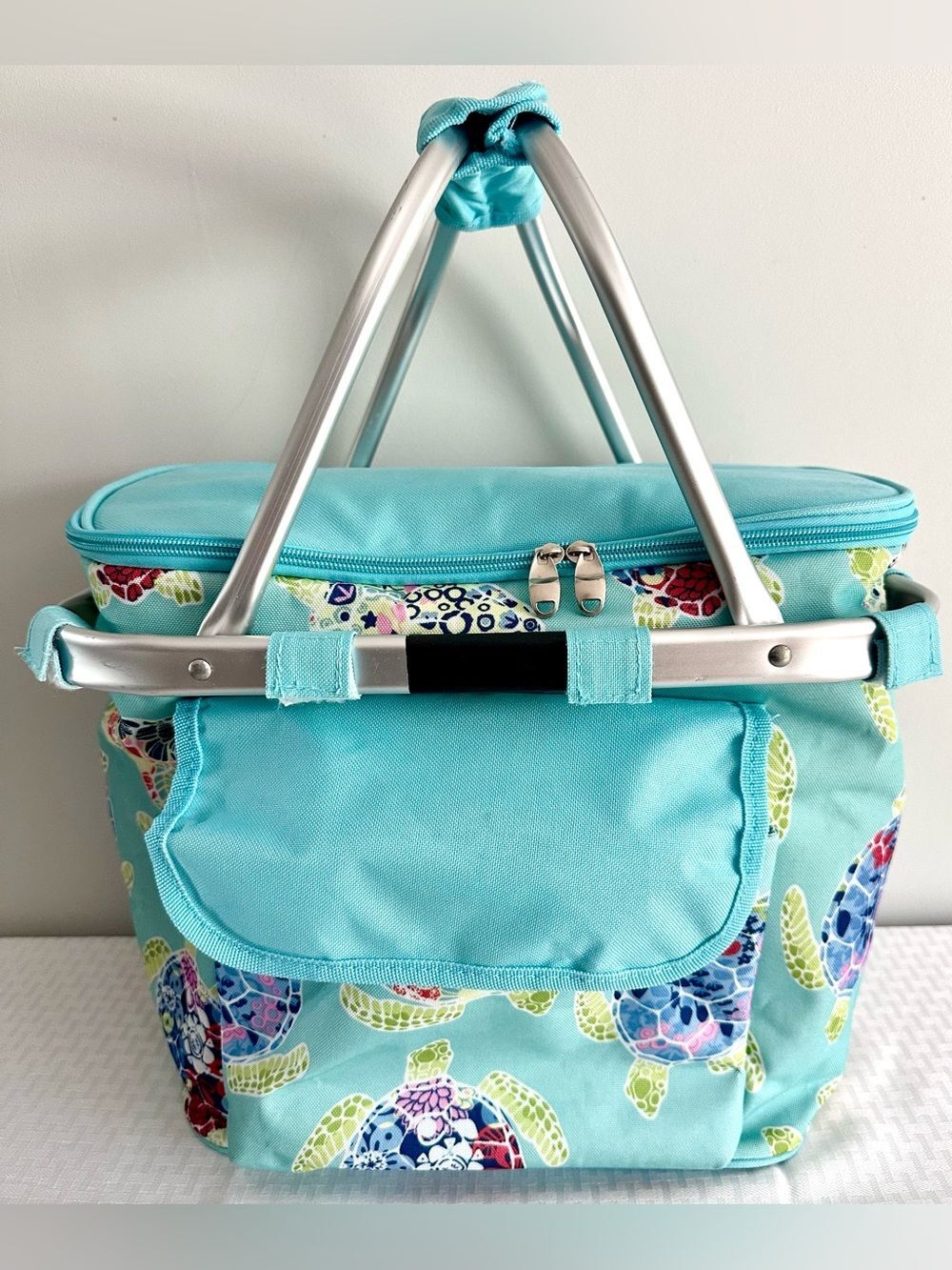 Cynthia Rowley Insulated Collapsible Market Picnic Tote Cooler Turtle Print 15”